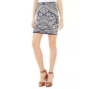 BCBGMAXAZRIA Women's Geometric Blue Bandage Pencil Small Size Skirt NWT